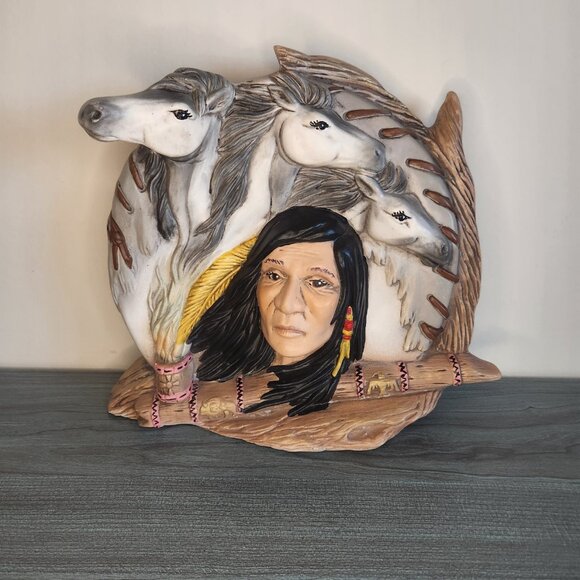 Indigenous Art Decor 3D Indian Brave and Horses - Picture 1 of 12